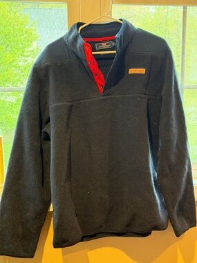 Vineyard Vines Black Fleece Pullover with Red Snap Placket
